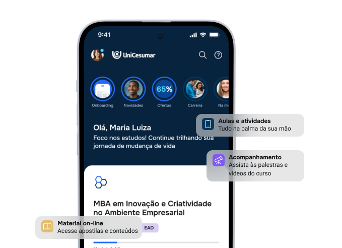 Aulas e atividades Tudo na palma de sua mão, acompanhamento assista às palestras e vídeos do curso, Material on-line Acesse apostilas e conteúdos